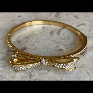 KATE SPADE Gold Tone Crystal Bow Hinge Bracelet